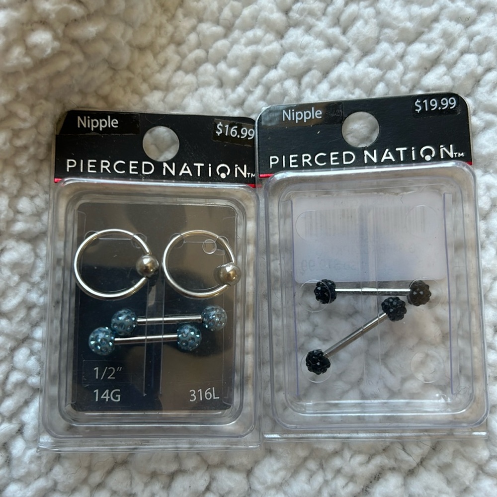 Nipple Piercings Bars & Hoops Blue Black & Silver Nipple Rings